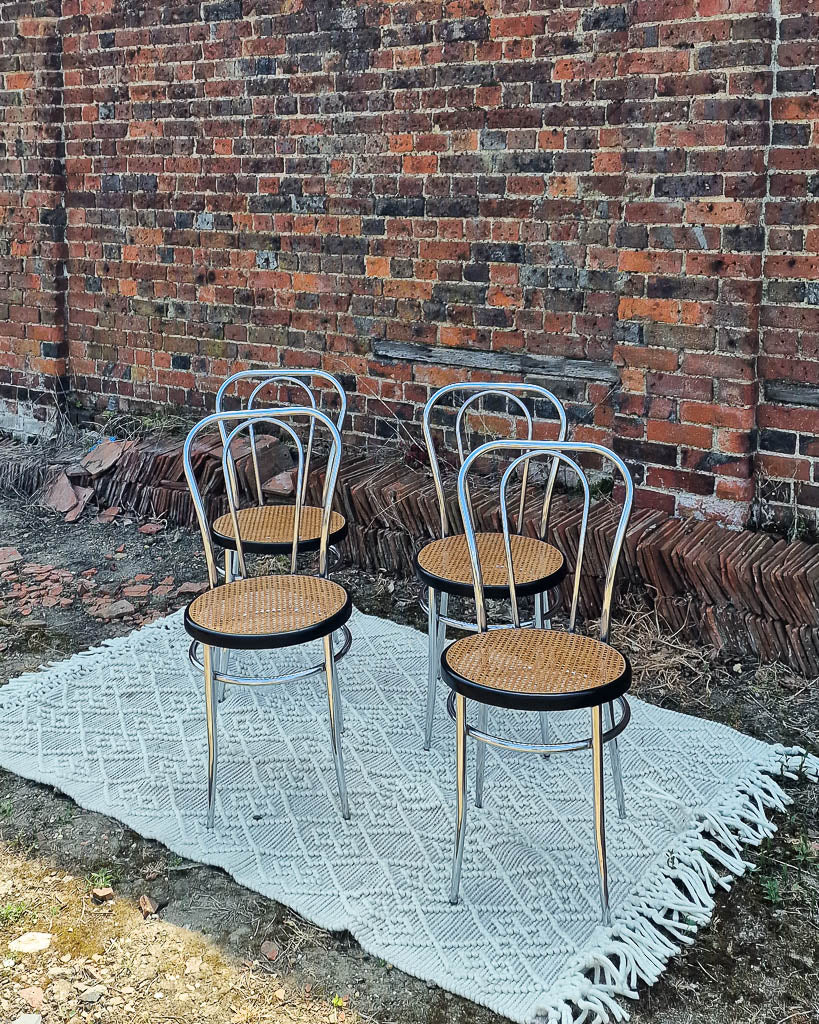 Mid Century Thonet Style Glass & Chrome Dining Table & Chairs (x 4)