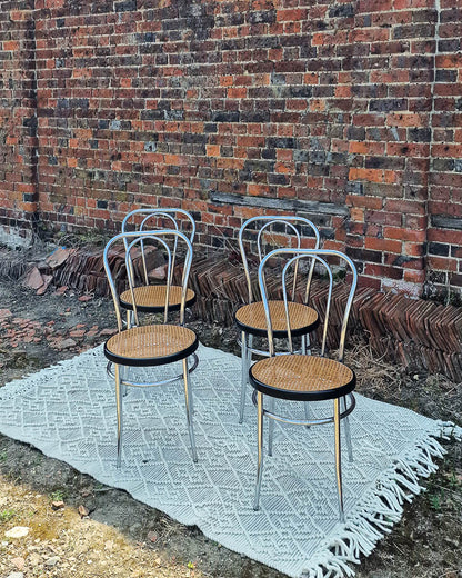 Mid Century Thonet Style Glass & Chrome Dining Table & Chairs (x 4)