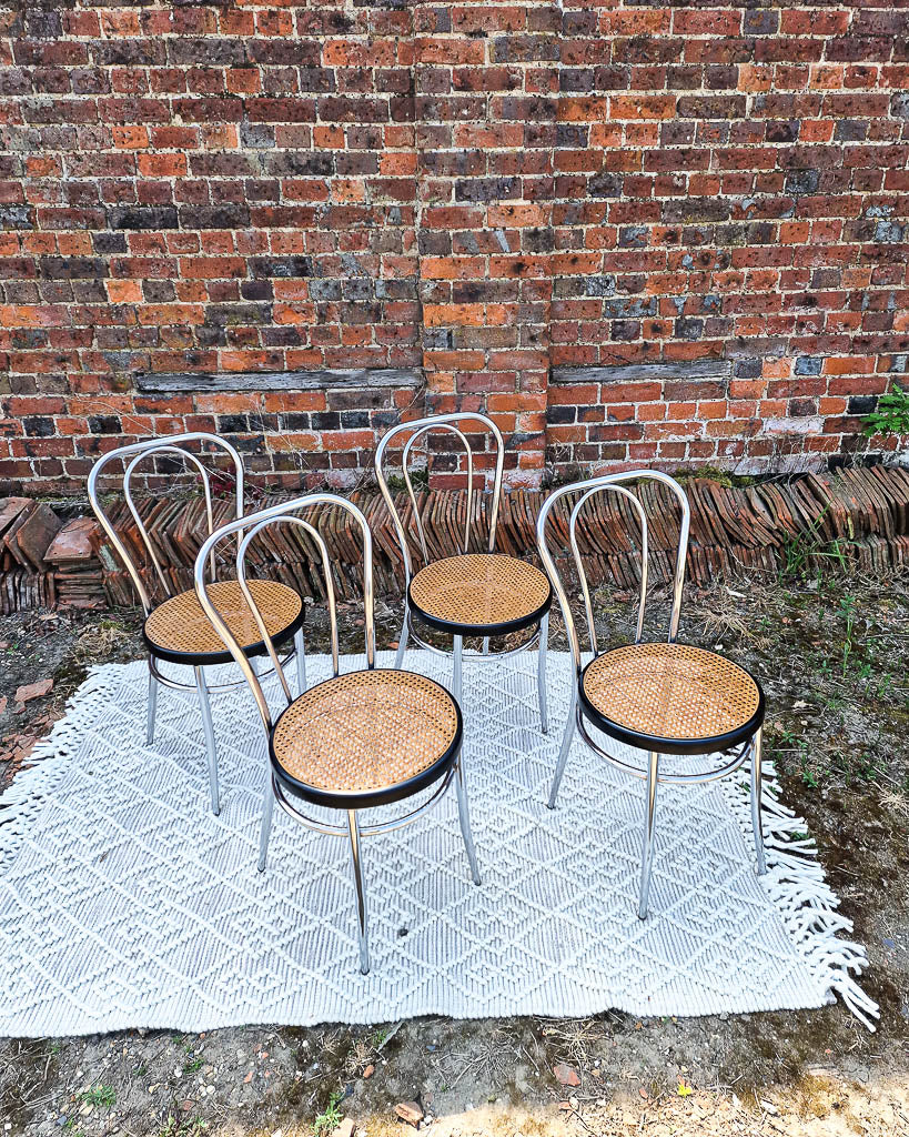 Mid Century Thonet Style Glass & Chrome Dining Table & Chairs (x 4)