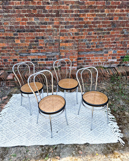 Mid Century Thonet Style Glass & Chrome Dining Table & Chairs (x 4)