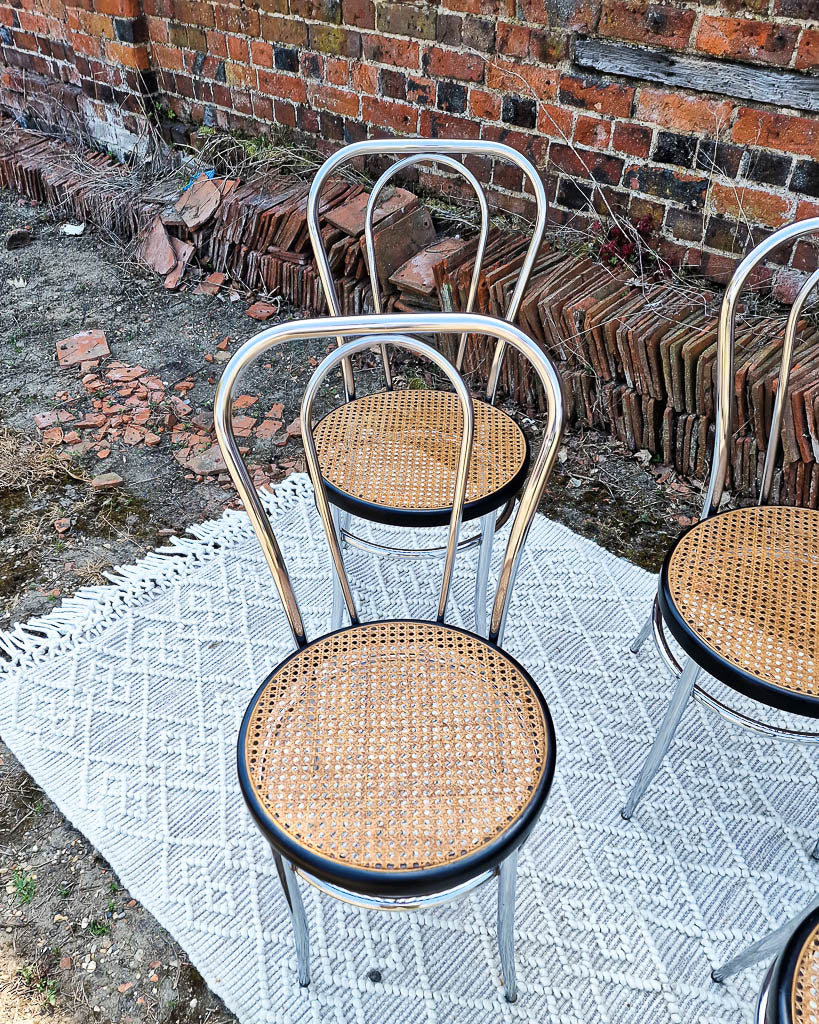 Mid Century Thonet Style Glass & Chrome Dining Table & Chairs (x 4)