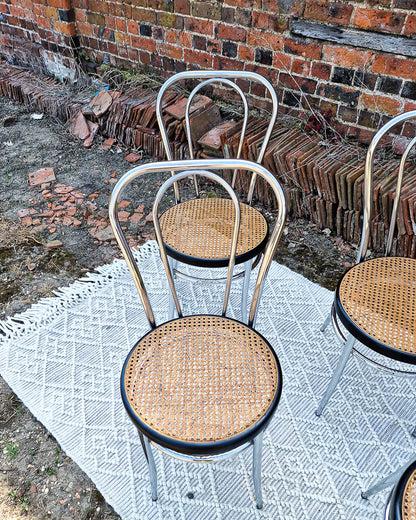 Mid Century Thonet Style Glass & Chrome Dining Table & Chairs (x 4)