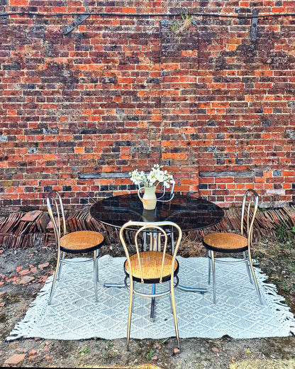 Mid Century Thonet Style Glass & Chrome Dining Table & Chairs (x 4)