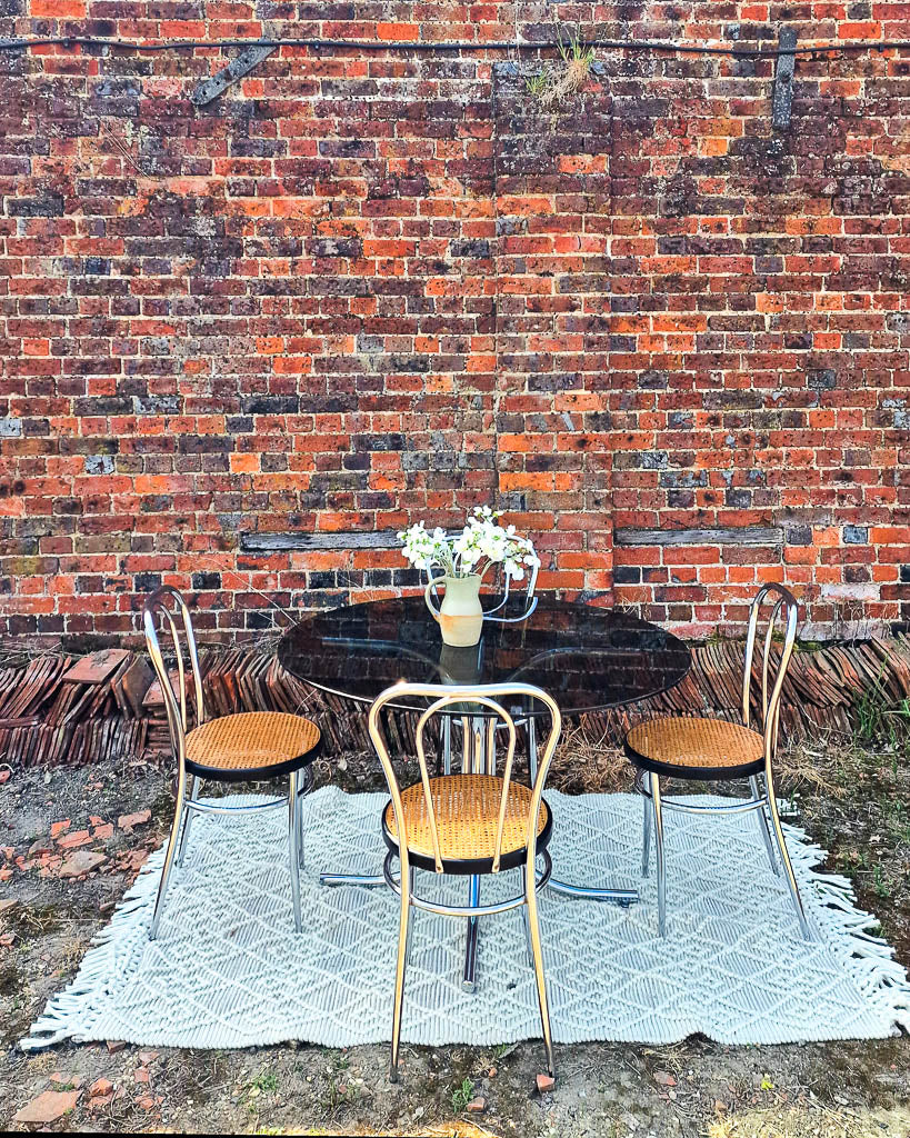 Mid Century Thonet Style Glass & Chrome Dining Table & Chairs (x 4)