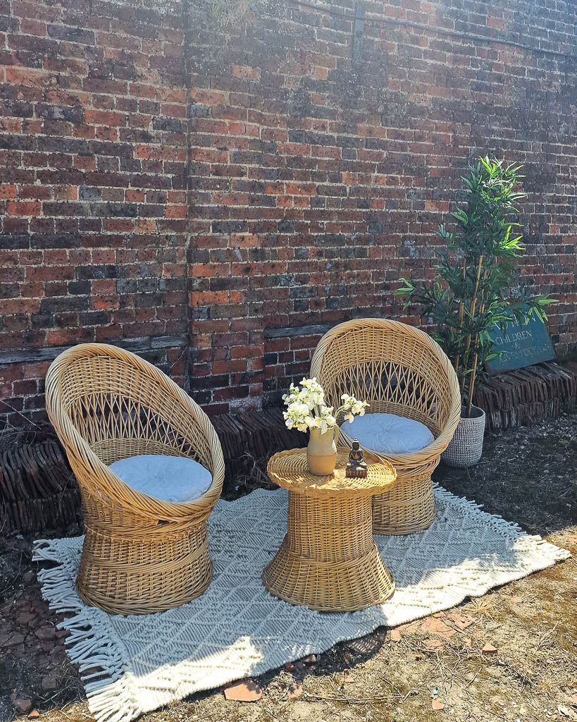 Mid Century Boho Wicker Set (2 Chairs & Table)