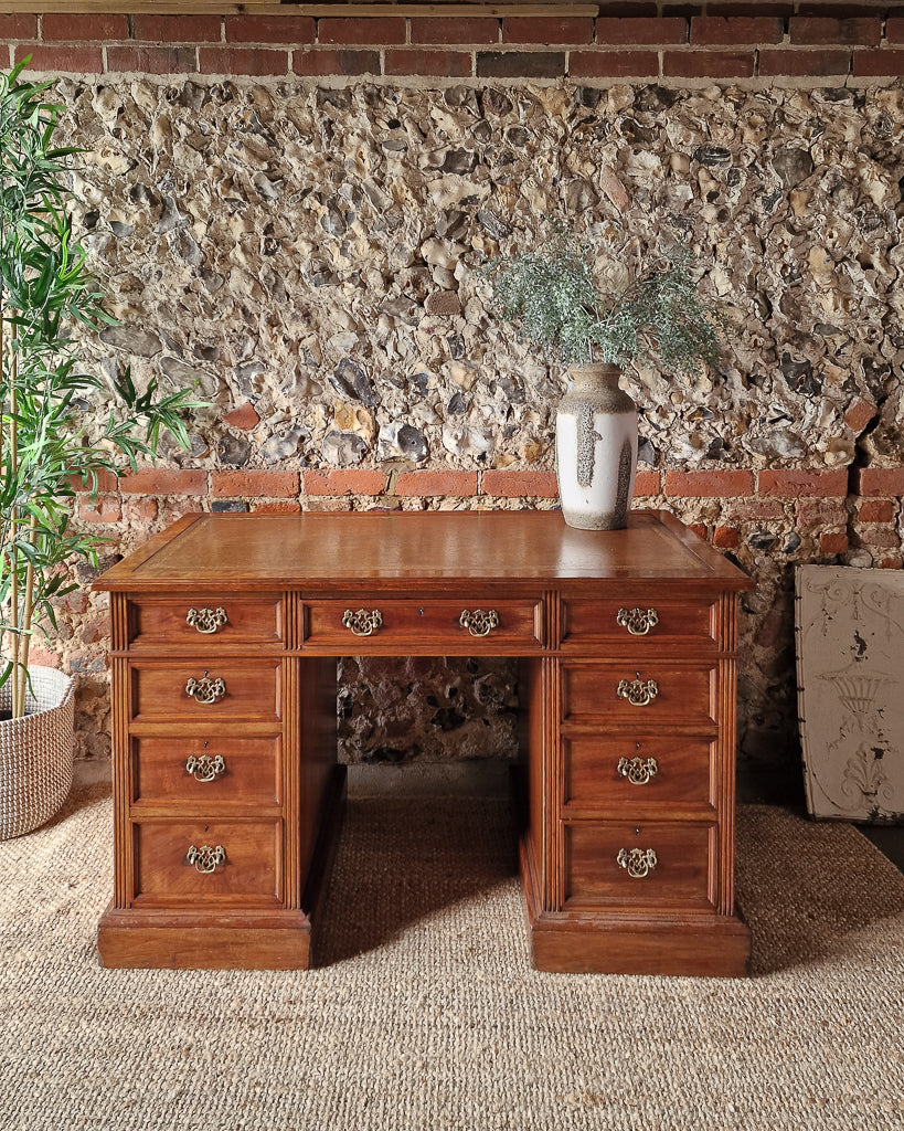 Antique Victorian Walnut Pedestal Desk (Twin)