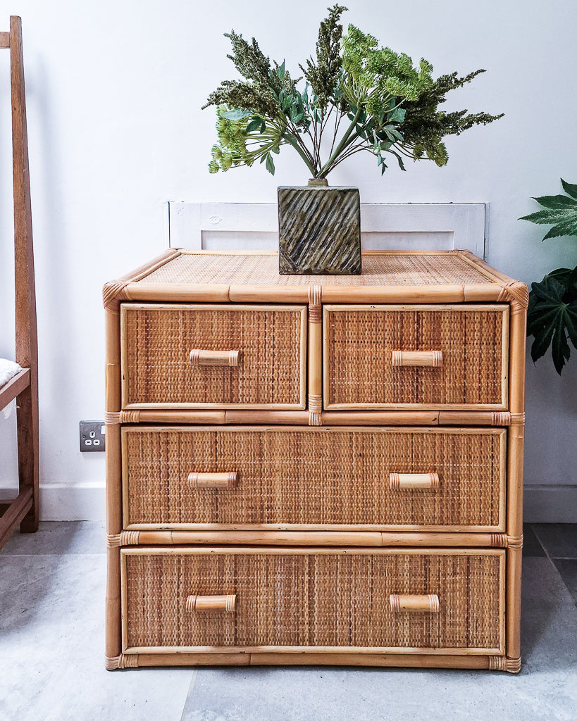 Vintage Bamboo & Rattan Chest of Drawers