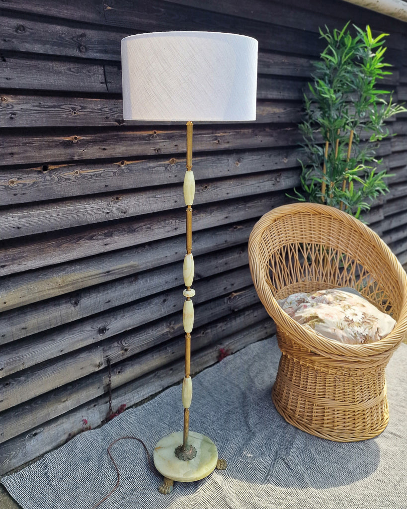 Mid Century Standard Floor Lamp inc. Shade Brass and Green Onyx
