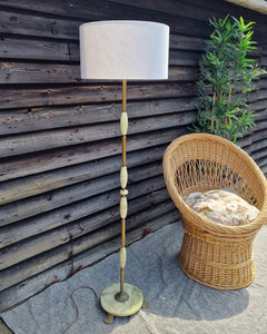 Mid Century Standard Floor Lamp inc. Shade Brass and Green Onyx