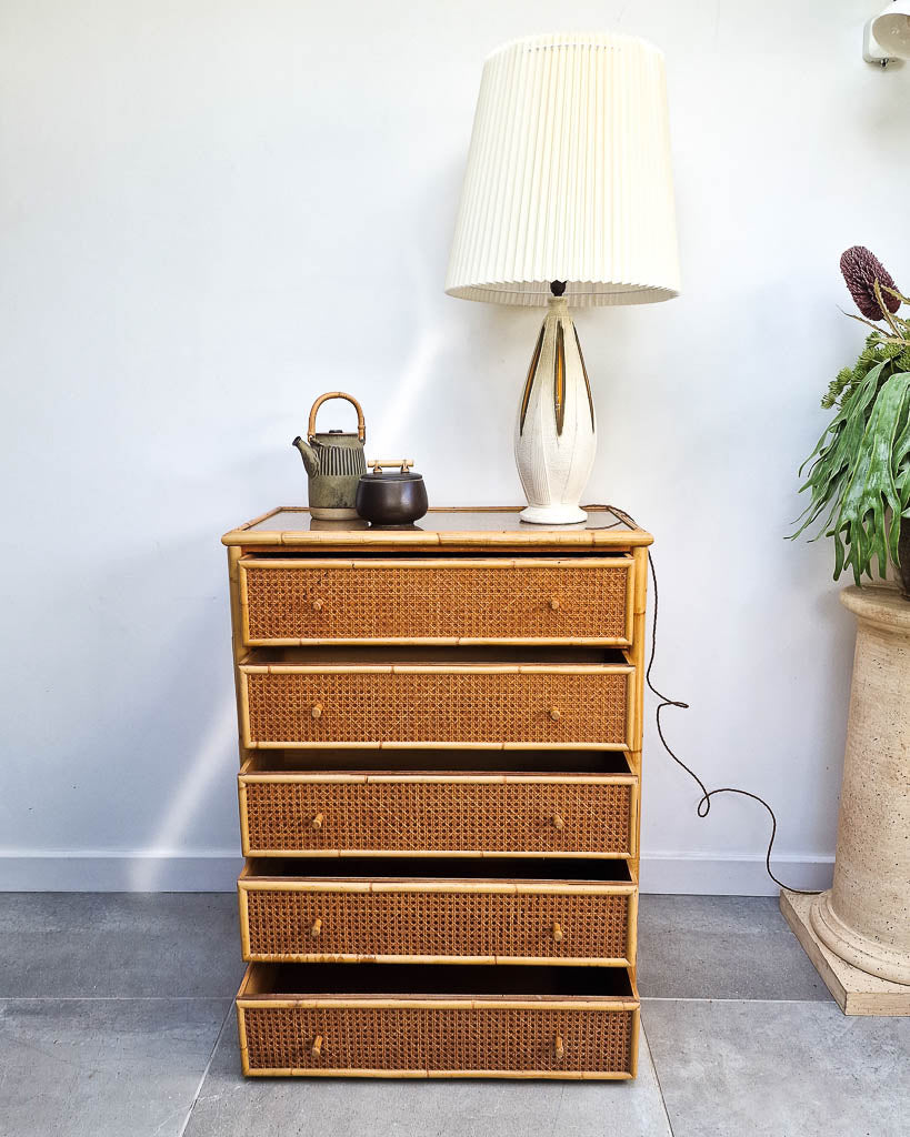 Vintage Bamboo & Rattan Chest of Drawers