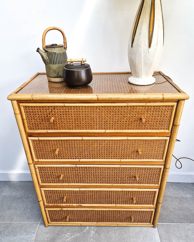 Vintage Bamboo & Rattan Chest of Drawers