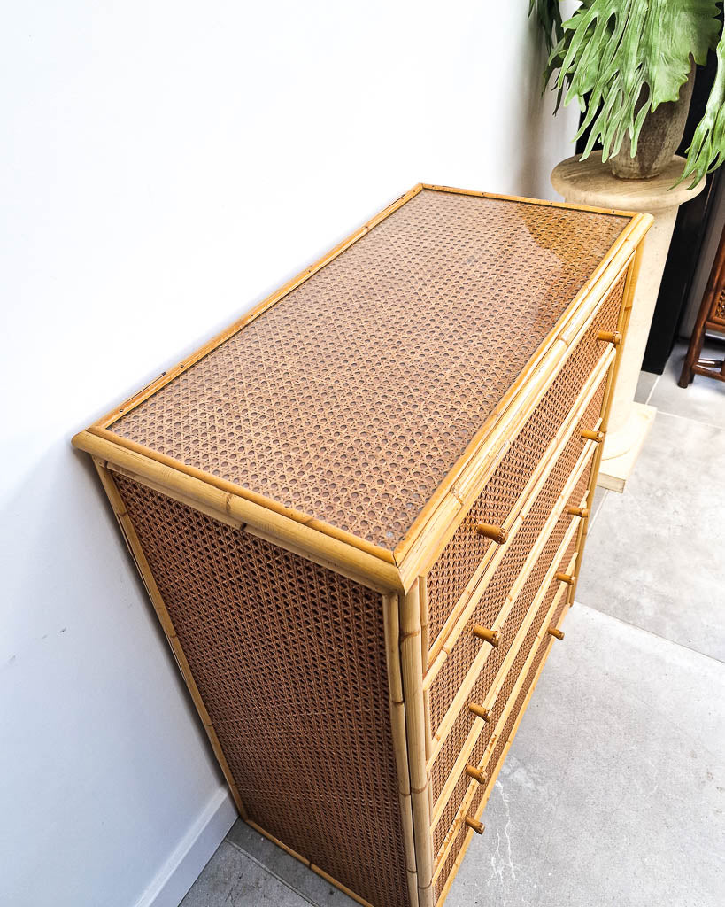 Vintage Bamboo & Rattan Chest of Drawers