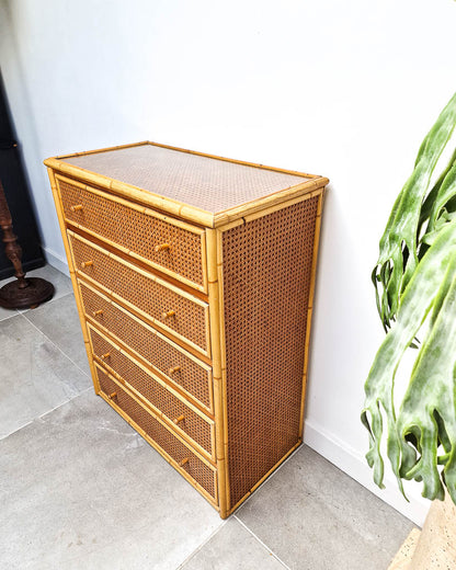 Vintage Bamboo & Rattan Chest of Drawers