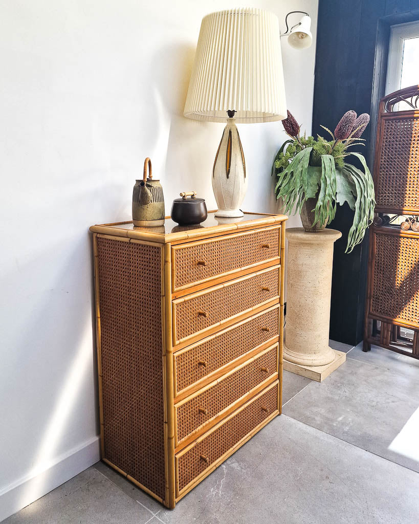 Vintage Bamboo & Rattan Chest of Drawers