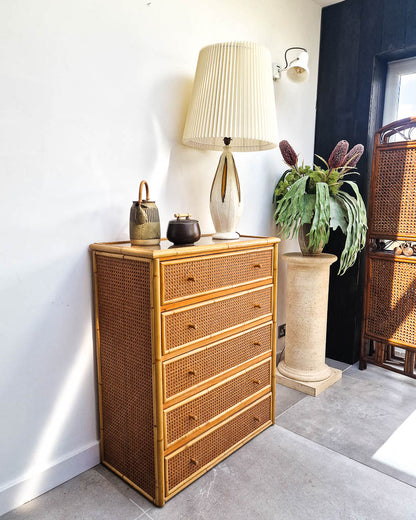 Vintage Bamboo & Rattan Chest of Drawers