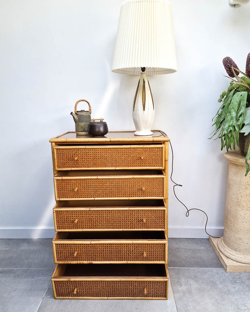 Vintage Bamboo & Rattan Chest of Drawers
