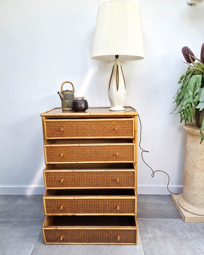 Vintage Bamboo & Rattan Chest of Drawers