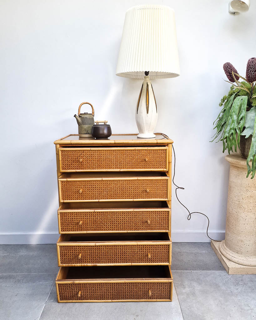 Vintage Bamboo & Rattan Chest of Drawers