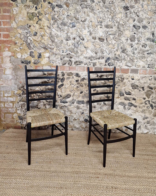 Mid Century Ebonised Ladder Back Dining Chairs (x4)
