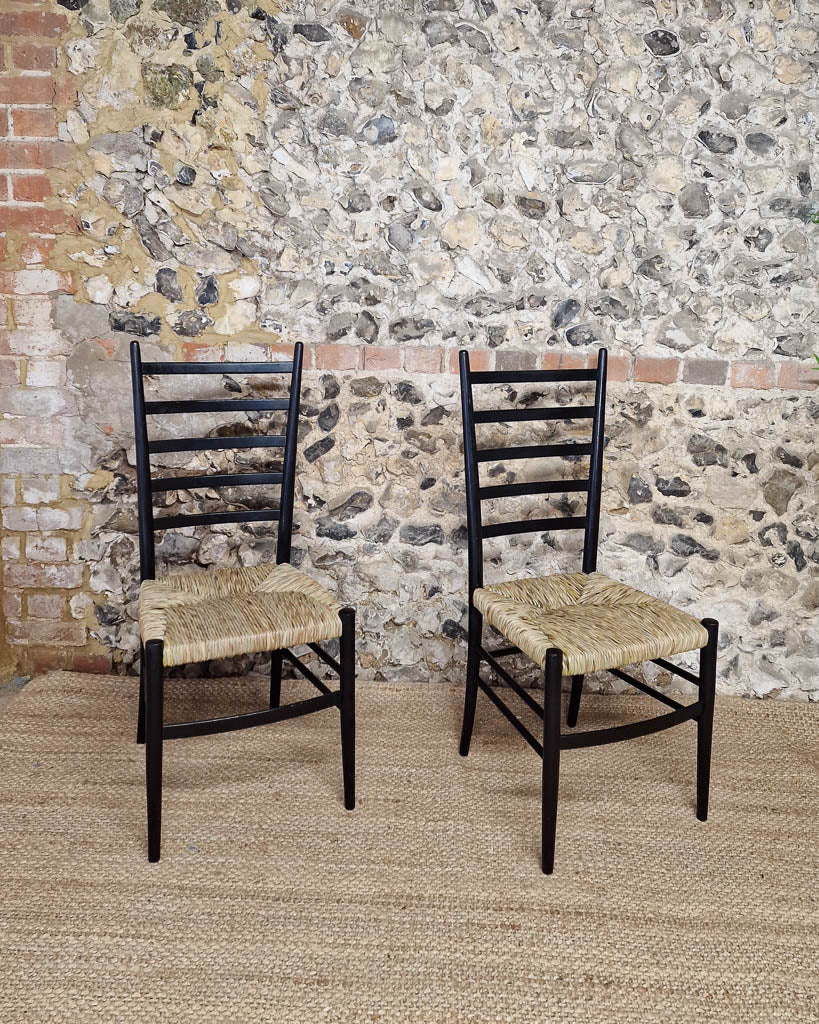 Mid Century Ebonised Ladder Back Dining Chairs (x4)