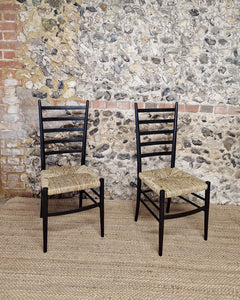 Mid Century Ebonised Ladder Back Dining Chairs (x4)