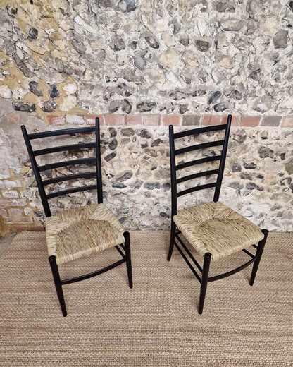 Mid Century Ebonised Ladder Back Dining Chairs (x4)