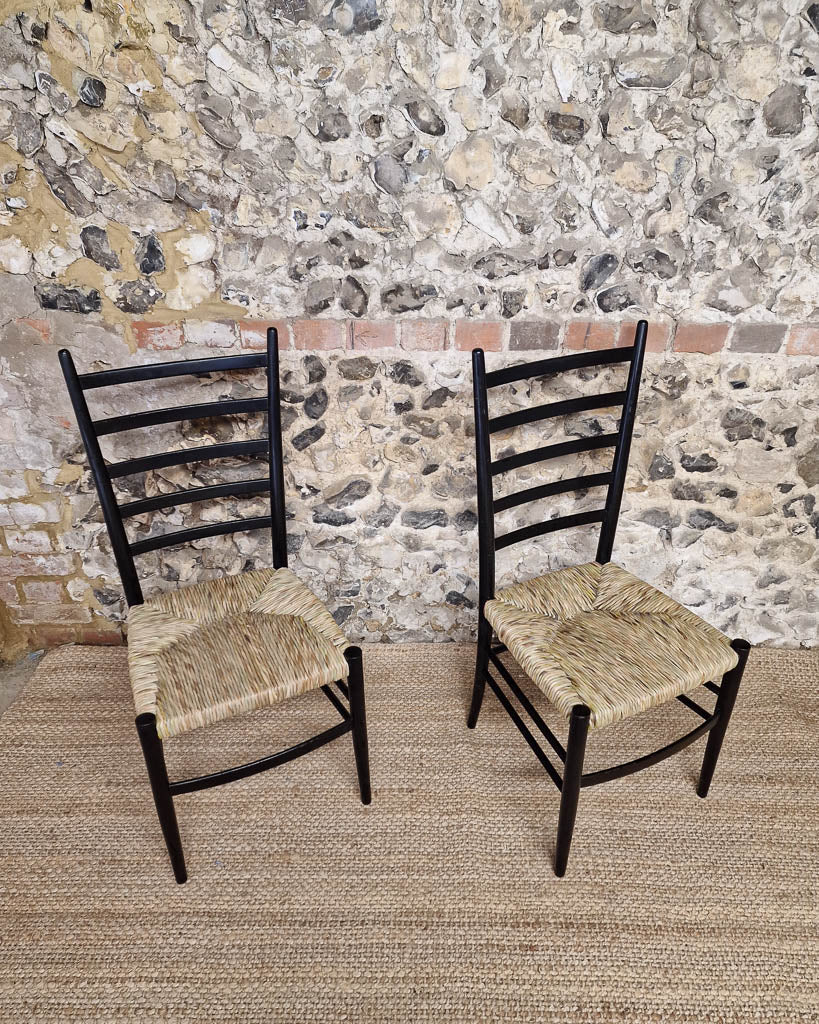 Mid Century Ebonised Ladder Back Dining Chairs (x4)