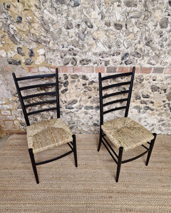 Mid Century Ebonised Ladder Back Dining Chairs (x4)