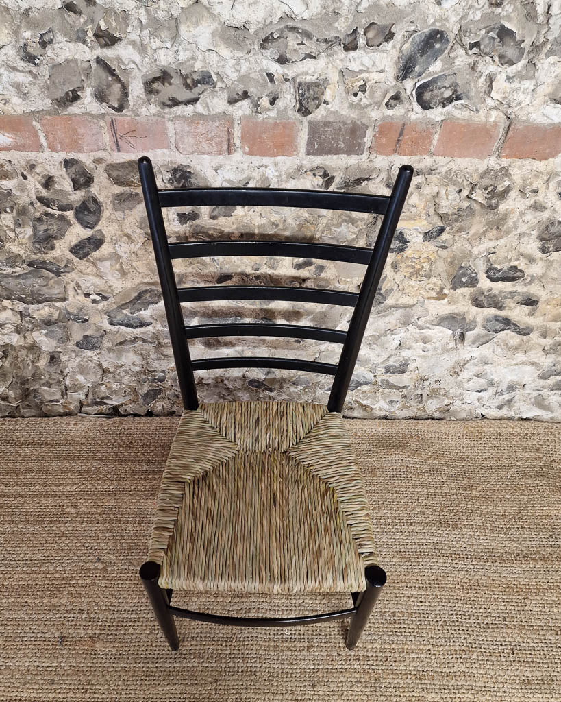Mid Century Ebonised Ladder Back Dining Chairs (x4)