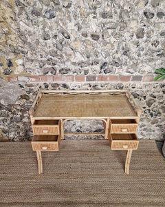 Mid Century Rattan & Cane Bamboo Dressing Table & Stool