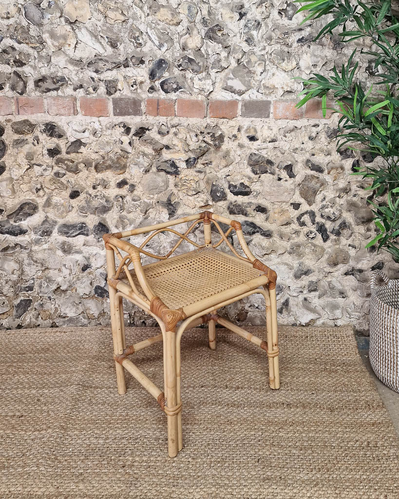 Mid Century Rattan & Cane Bamboo Dressing Table & Stool