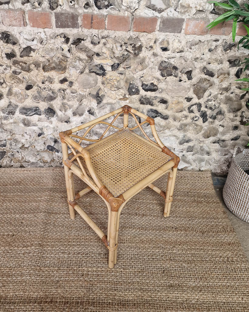 Mid Century Rattan & Cane Bamboo Dressing Table & Stool