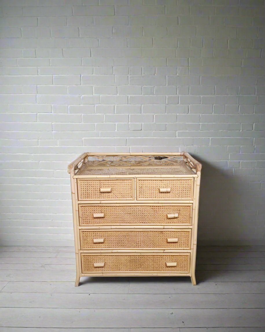 Mid Century Bamboo & Rattan Chest of Drawers