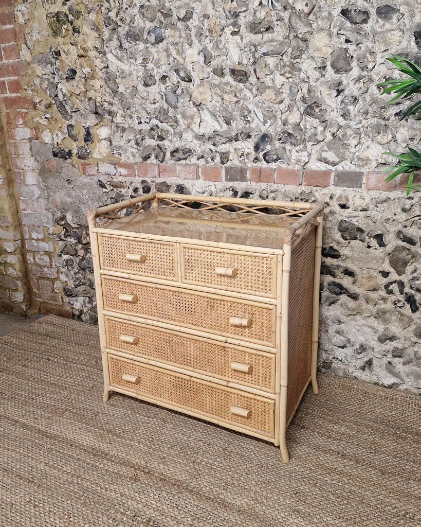 Mid Century Bamboo & Rattan Chest of Drawers