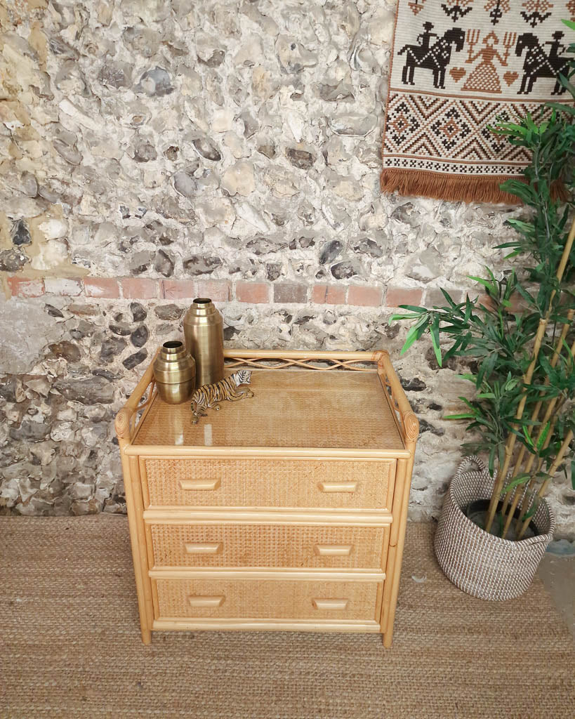 Mid Century Bamboo & Rattan Chest of Drawers