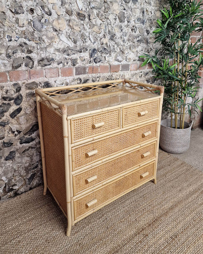 Mid Century Bamboo & Rattan Chest of Drawers