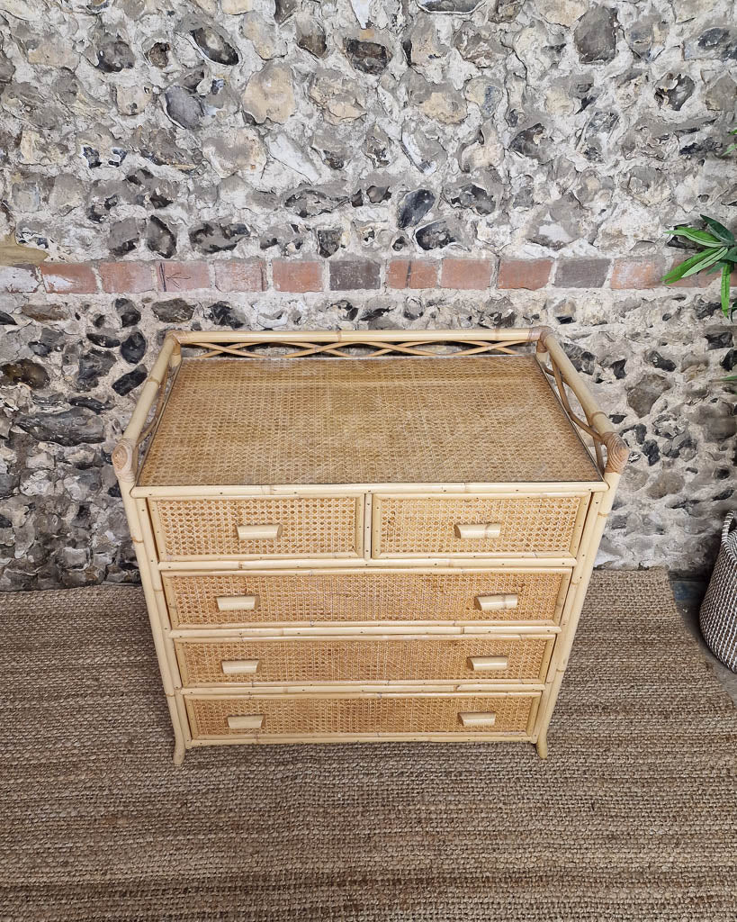 Mid Century Bamboo & Rattan Chest of Drawers