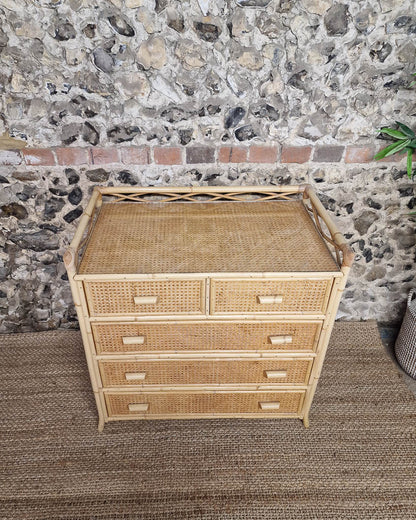 Mid Century Bamboo & Rattan Chest of Drawers