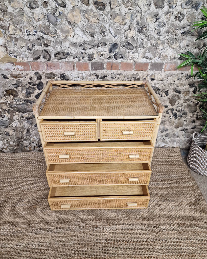 Mid Century Bamboo & Rattan Chest of Drawers