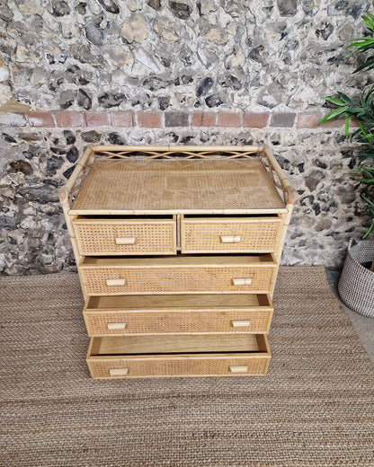 Mid Century Bamboo & Rattan Chest of Drawers