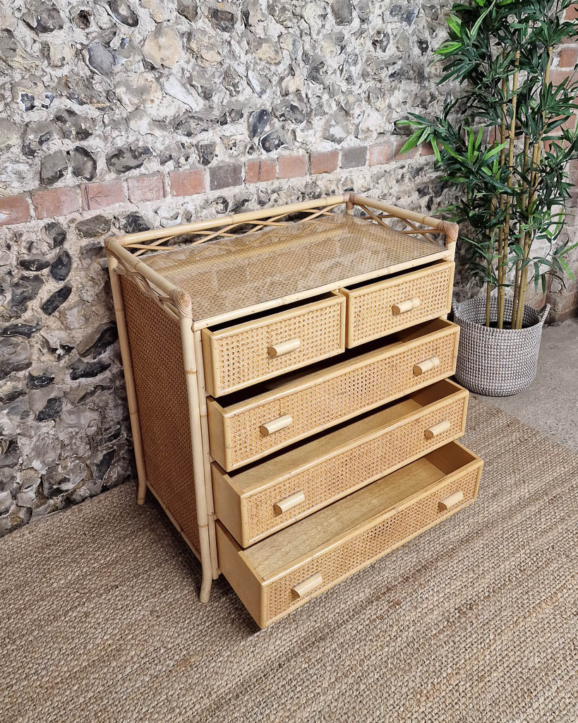 Mid Century Bamboo & Rattan Chest of Drawers