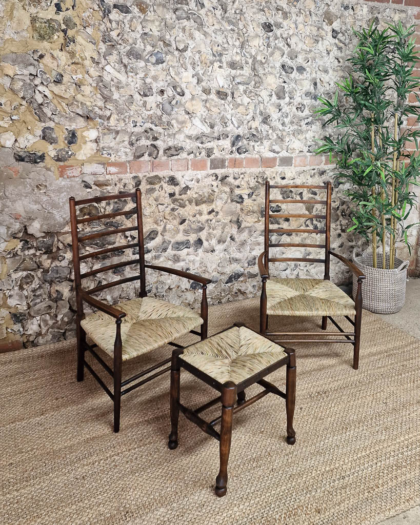 Arts & Craft Low Fireside Chairs & Foot Stool