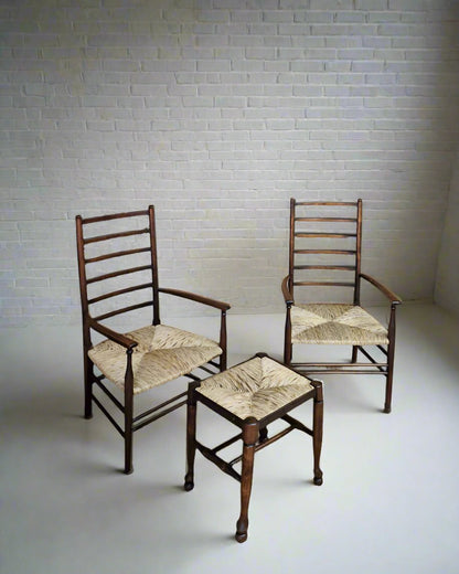 Arts & Craft Low Fireside Chairs & Foot Stool