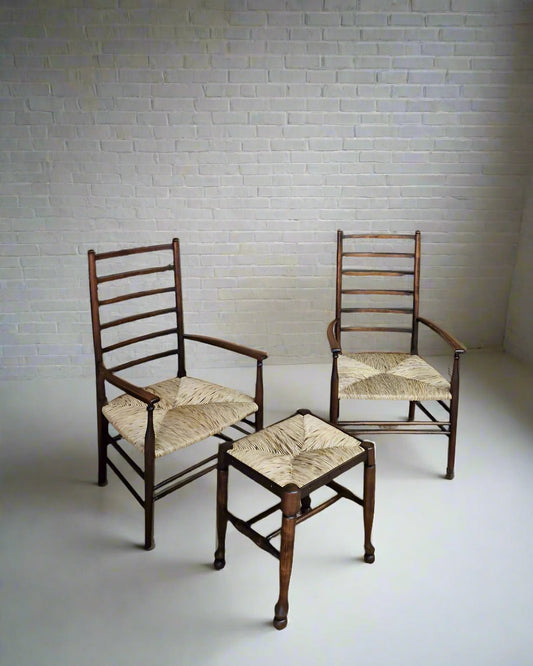 Arts & Craft Low Fireside Chairs & Foot Stool