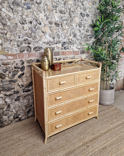 Mid Century Bamboo & Rattan Chest of Drawers