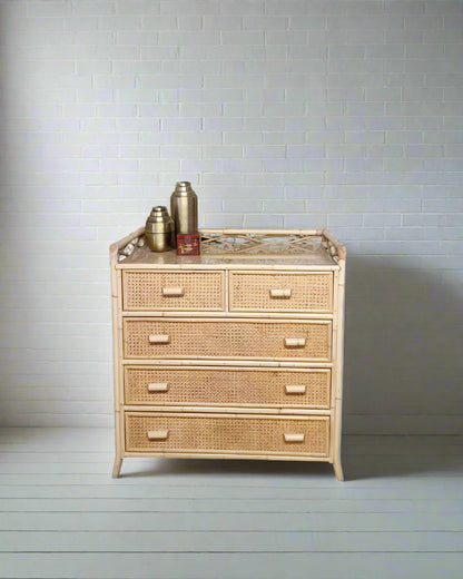 Mid Century Bamboo & Rattan Chest of Drawers