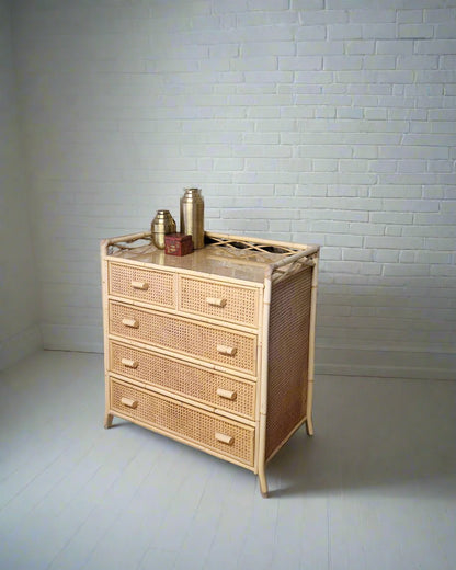 Mid Century Bamboo & Rattan Chest of Drawers