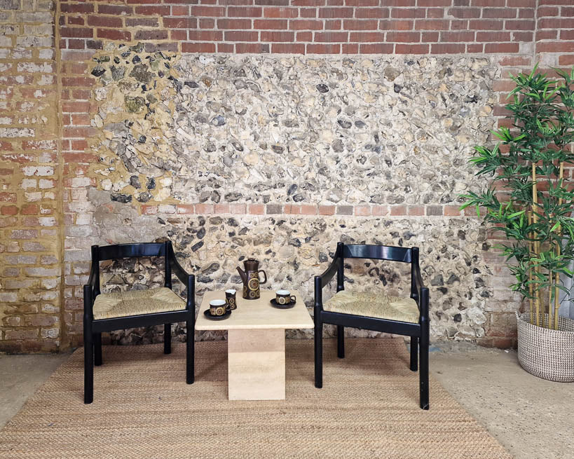 Mid Century Travertine Side Coffee Table