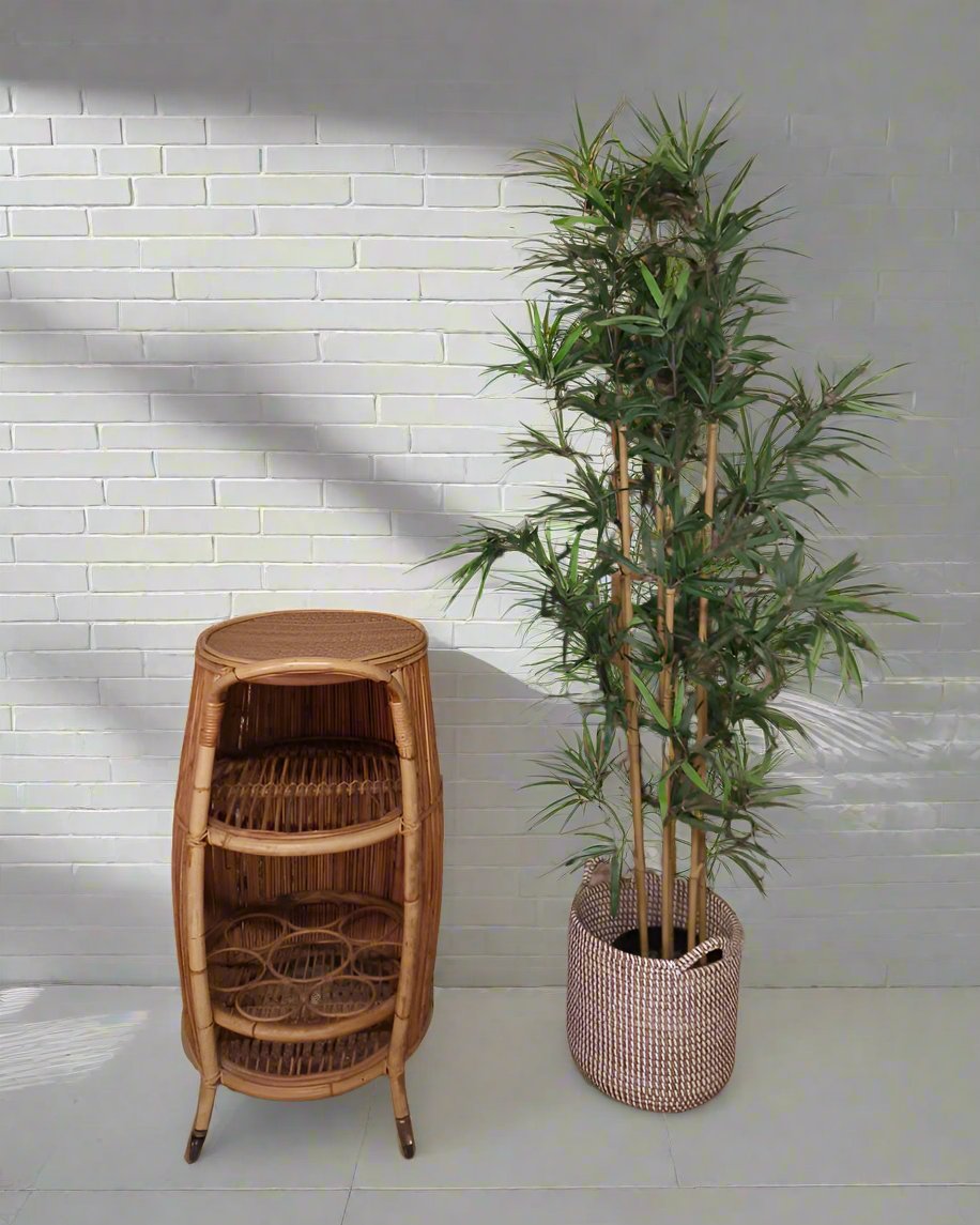 Italian Mid Century Bamboo Cocktail Bar Trolley Cart
