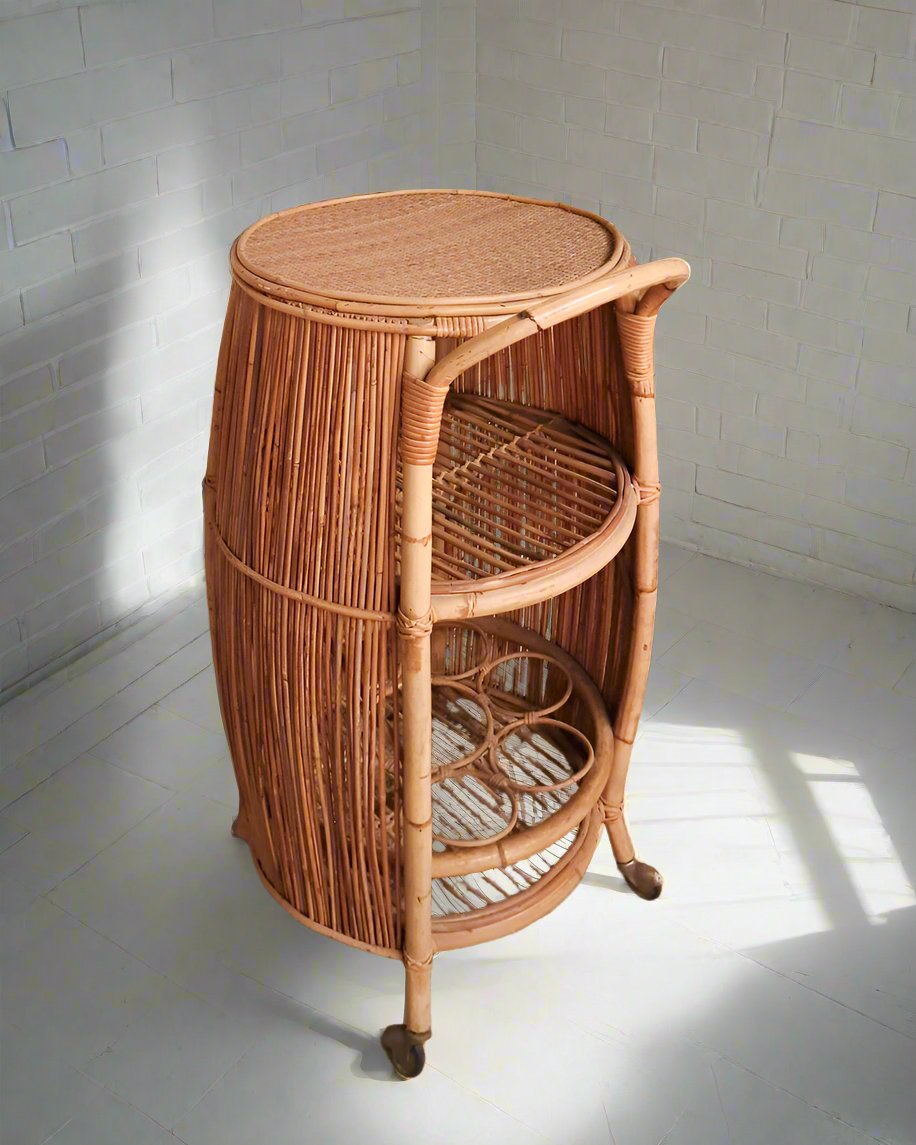 Italian Mid Century Bamboo Cocktail Bar Trolley Cart